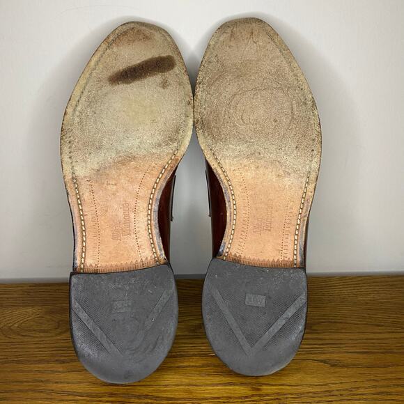 Allen Edmonds Leyland Woven Brown Penny Loafers Split Toe Leather Shoes 10.5 D - Picture 6 of 7